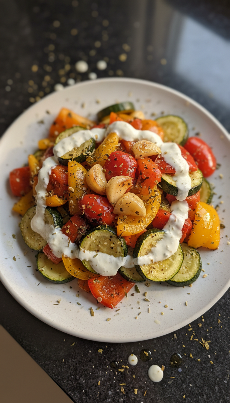 Aioli Drizzled Roasted Veggies