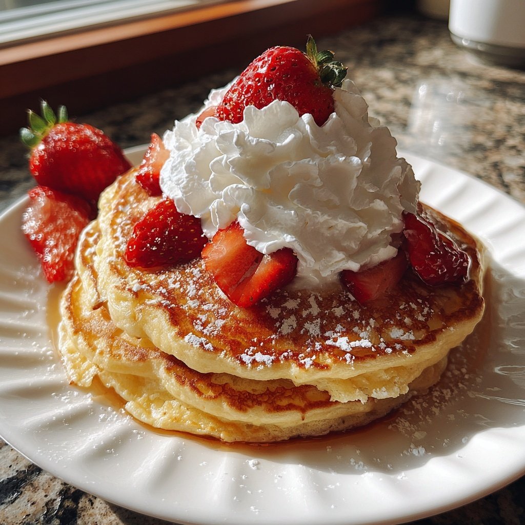 Strawberry Ricotta Pancakes with Whipped Cream