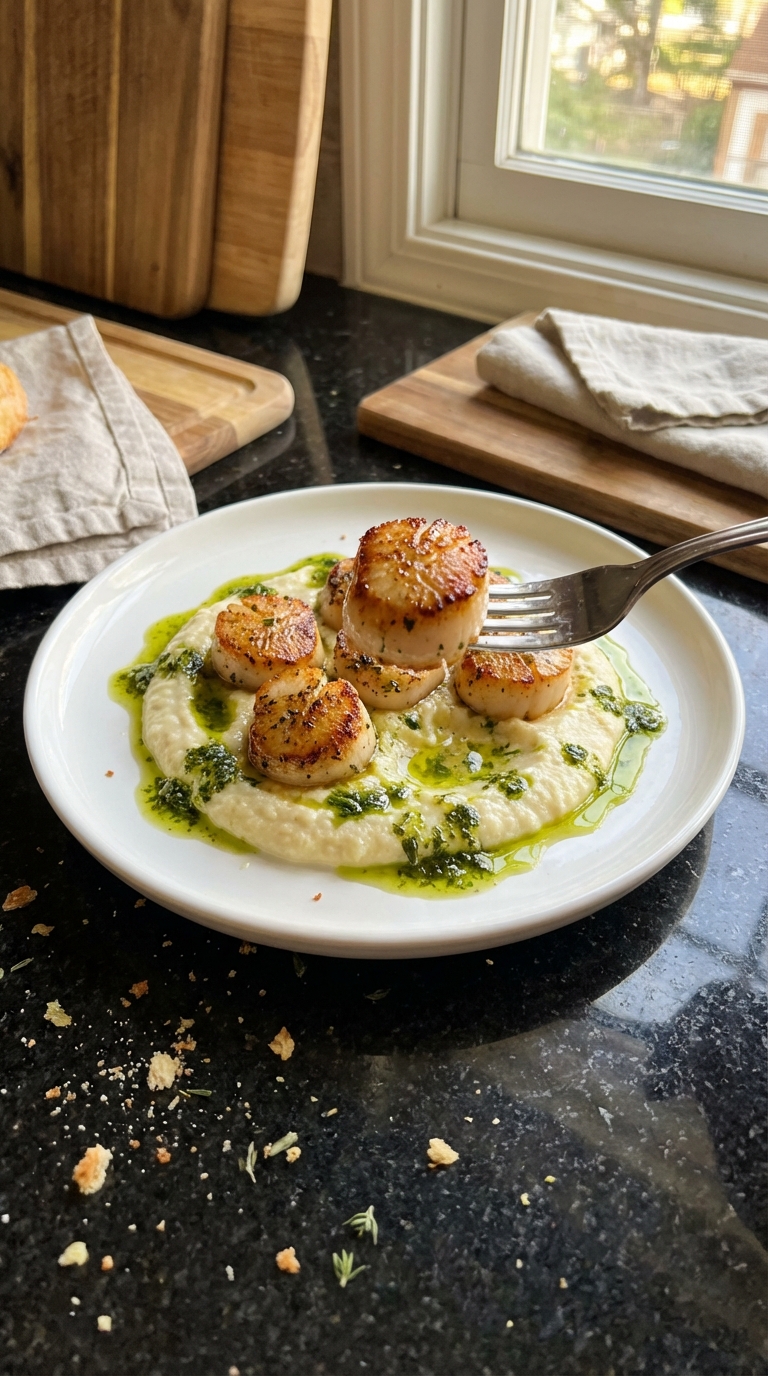 Herbed Scallops over Cauliflower Puree