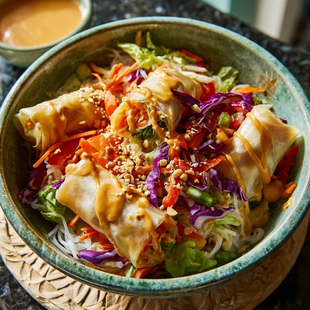 Spring Roll Bowl with Peanut Sauce
