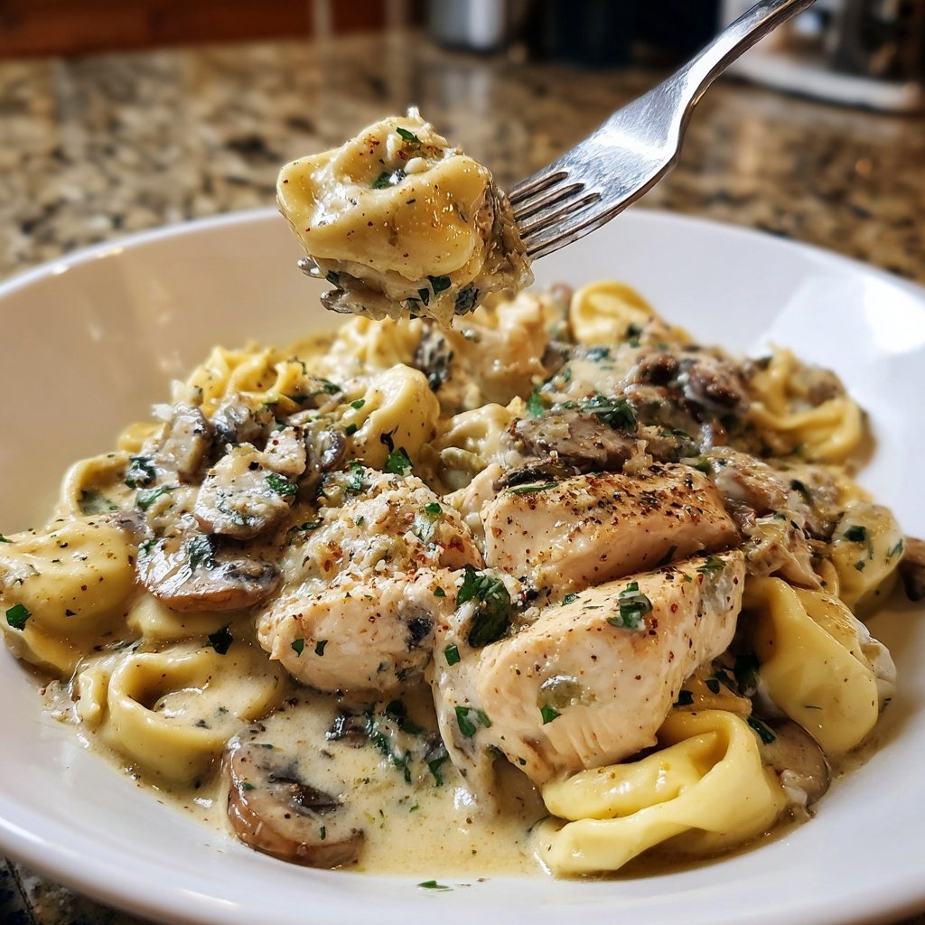 Creamy Asiago Chicken and Mushroom Tortellini