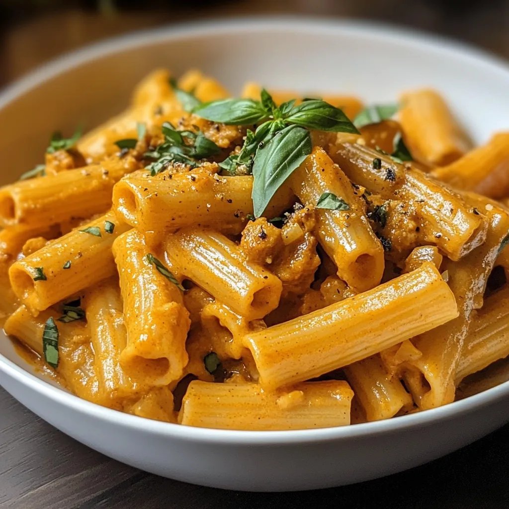 Vegan Pumpkin Tahini Rigatoni