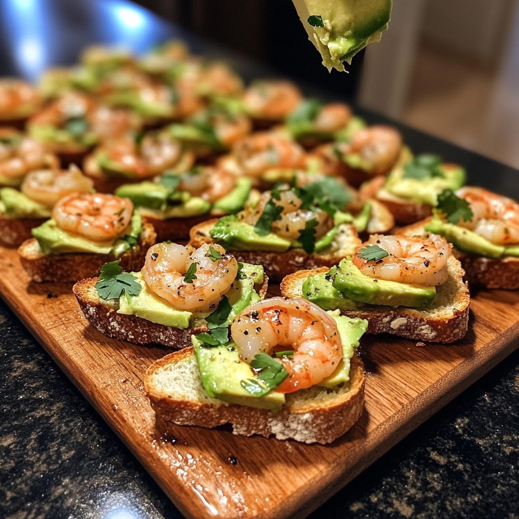 Garlic Shrimp Crostini with Avocado