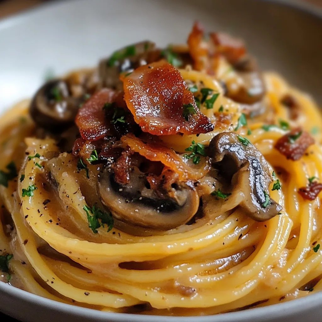 Pumpkin & Mushroom Spaghetti w/ Crispy Bacon