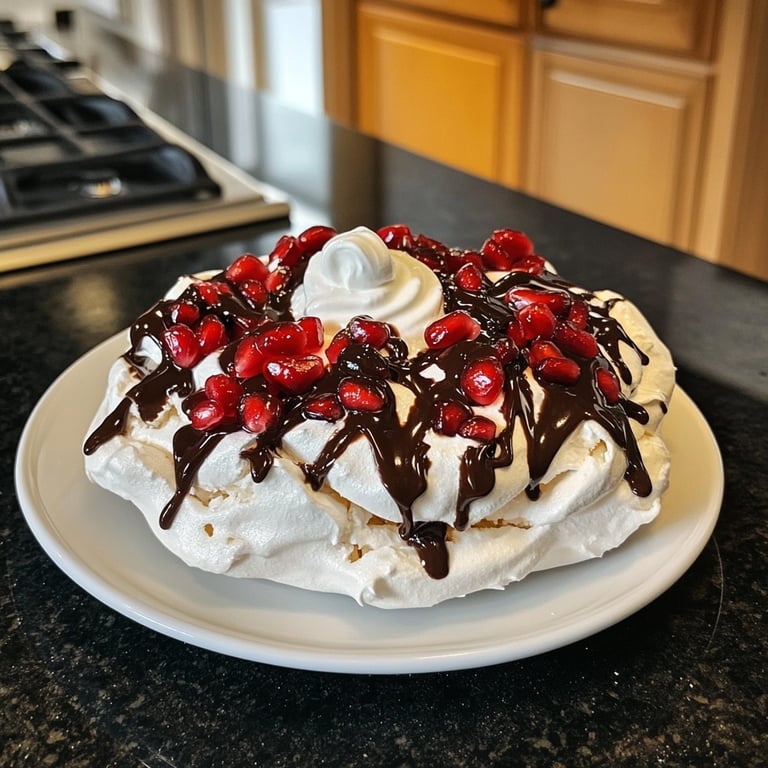 Vegan Pavlovas with Pomegranates and Chocolate
