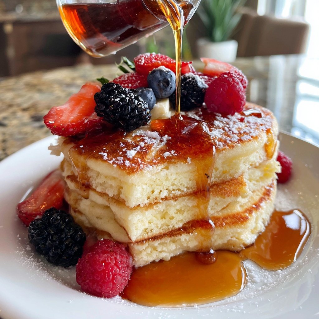 Vanilla Ricotta Pancakes with Maple Syrup​