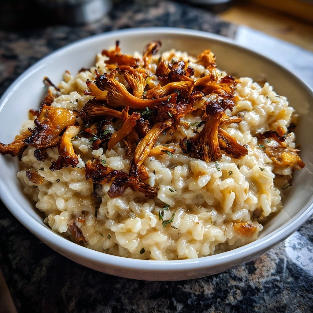 Oven Risotto with Crispy Mushrooms