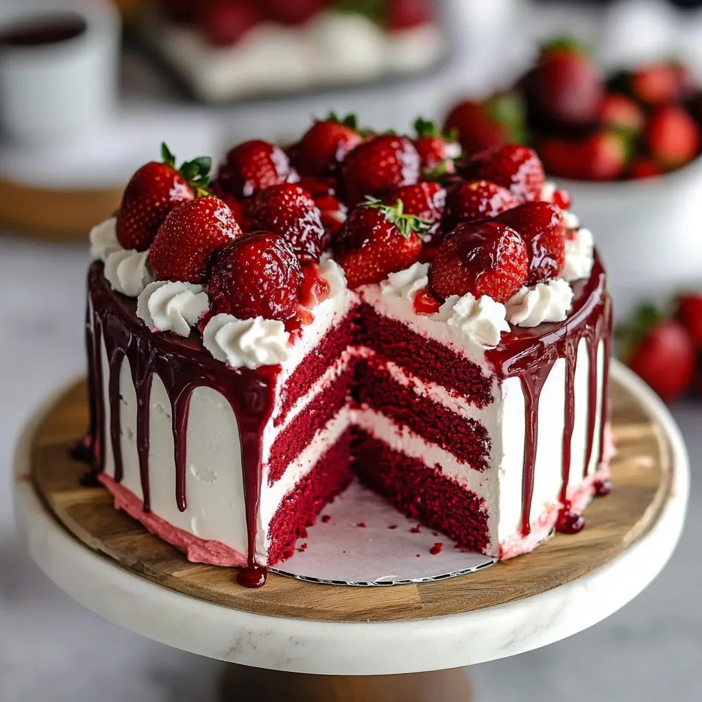 Juicy Red Velvet Strawberry Cake
