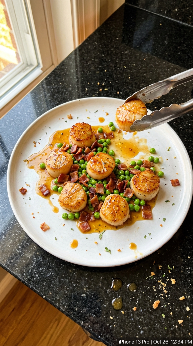 Scallops with Bacon and Peas