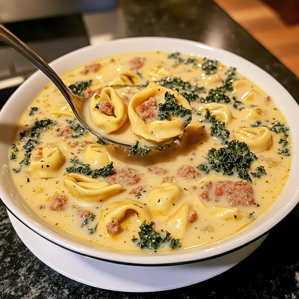 Creamy Sausage & Kale Tortellini Soup